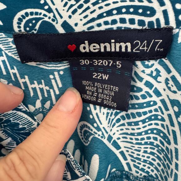 ❤️Denim 24/7 Tunic Blouse 3/4 tab Sleeves Button Down Women’s 22W Boho - Picture 8 of 10